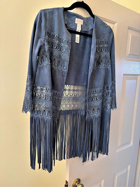 Chico's Jackets & Blazers - Chico's Faux Suede Cutwork fringe Jacket